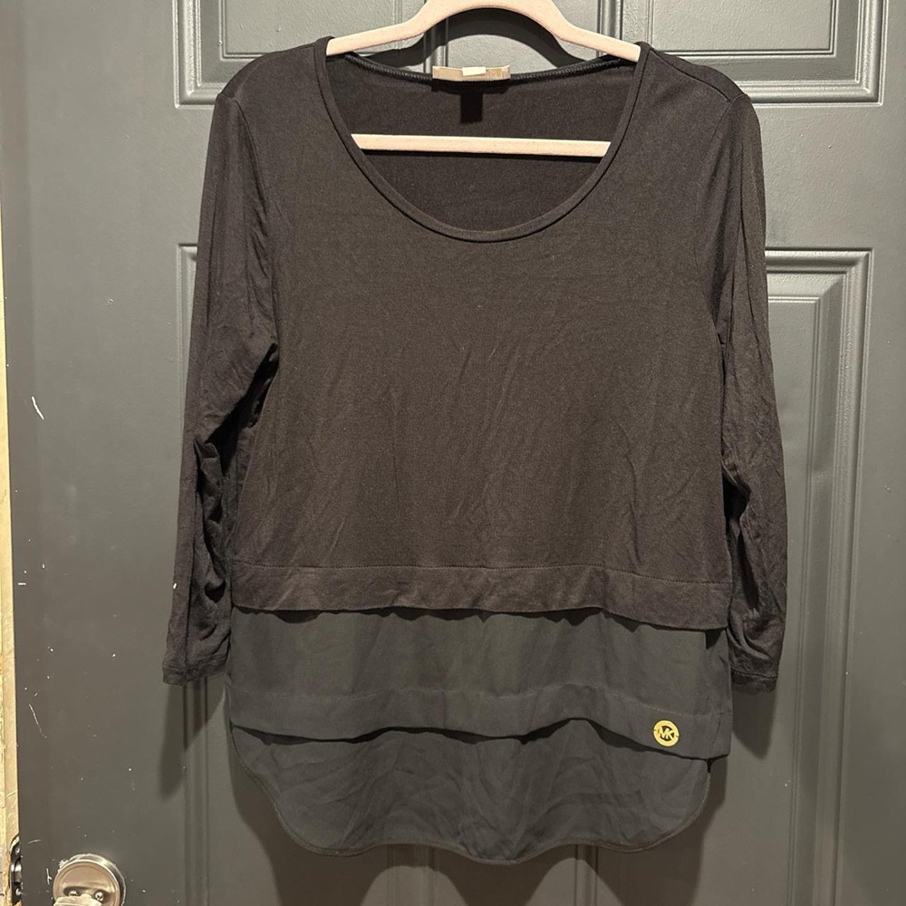 Michael Kors Black Layered Scoop Neck 3/4 Sleeve tunic Top medium